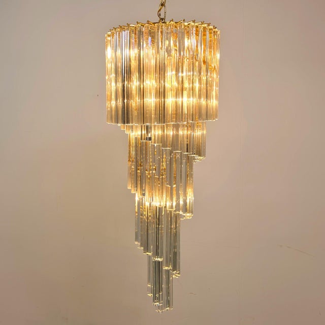Mid-Century Modern Italian Murano Glass Waterfall Chandelier from Venini, 1960s For Sale - Image 3 of 9