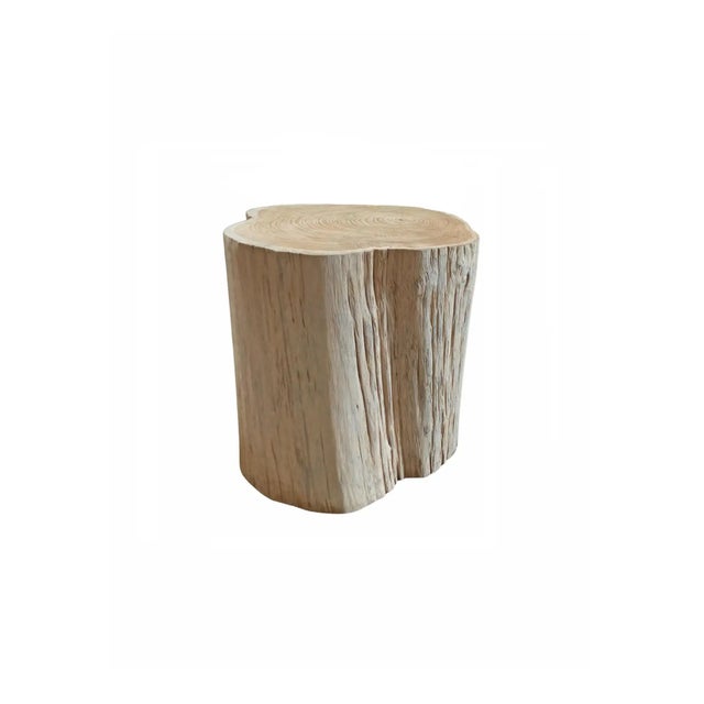 Contemporary Tree Trunk Side Table Solid Mango Wood Bleached Finish Modern Organic For Sale - Image 3 of 4