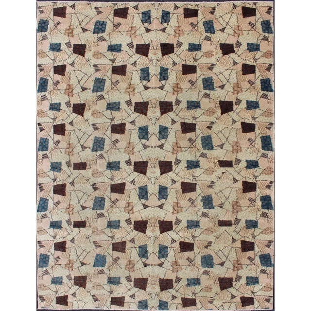 Vintage Turkish Rug With Mid-Century Modern Design in Dusty Blue, Brown, L.Green For Sale - Image 13 of 13