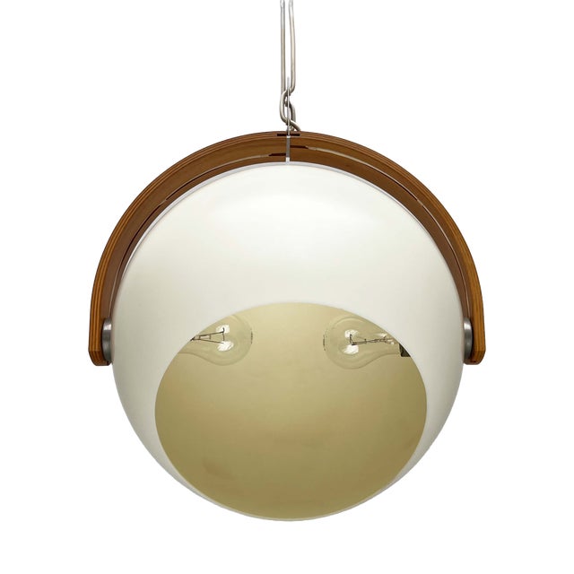 Mid-Century Modern Swiss Space Age Plastic and Plywood Pendant Lamp from Temde, 1960s For Sale