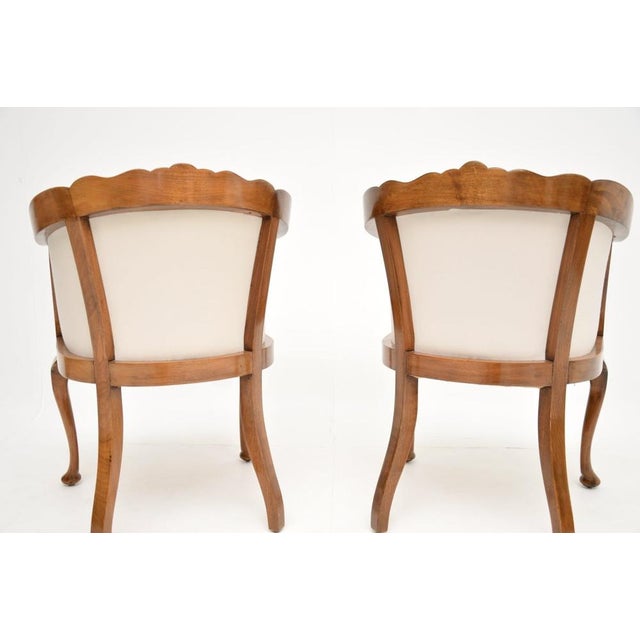 Antique Queen Anne Style Walnut Tub Armchairs, 1920, Set of 2 For Sale - Image 6 of 11
