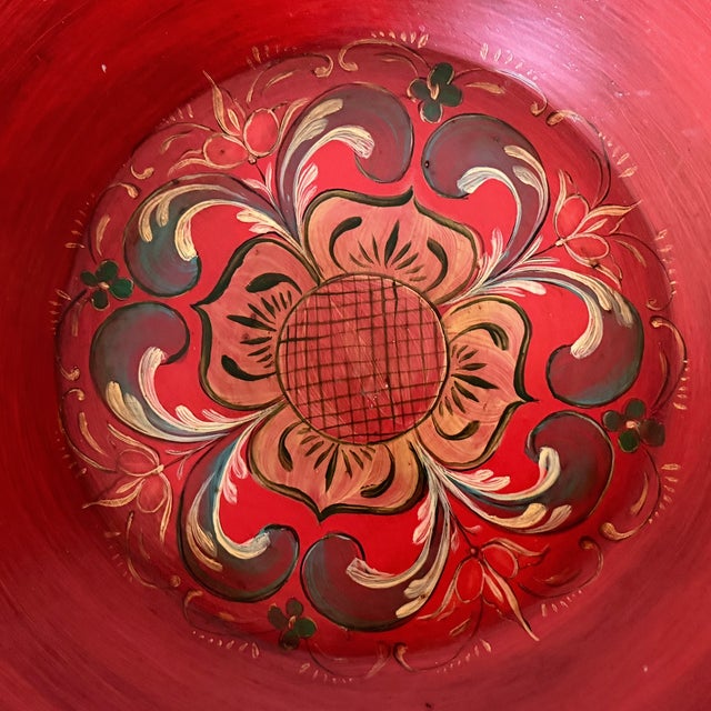 Vintage Rosemaling Toleware Bowl | Hand Painted Scandinavian Folk Art For Sale In Saint Louis - Image 6 of 10