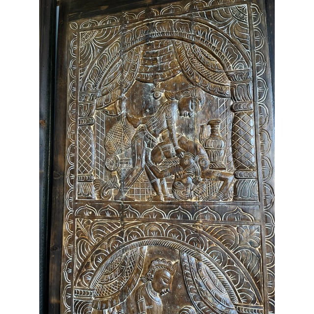 Wood 1920s Kamasutra Hand-Carved Vintage Barn Door Panel For Sale - Image 7 of 9