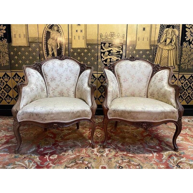 Brown Set of Louis Xv Rocailles Bergere Armchairs For Sale - Image 8 of 8