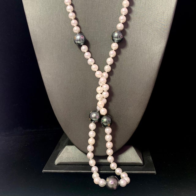 Akoya Tahitian Pearl Diamond Sapphire Necklace 14k Gold Certified For Sale - Image 11 of 16