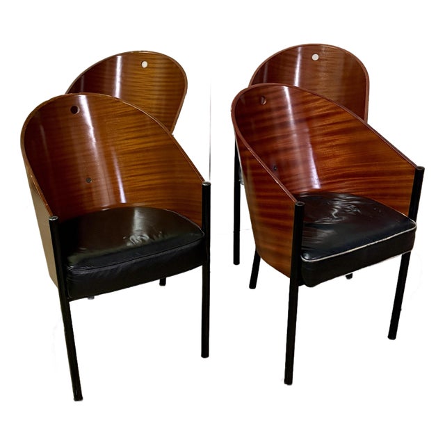 1980s Costes" Curved Mahogany or Grey Oak Plywood Armchair by P. Stark for Driade Aleph Ubik Furniture For Sale