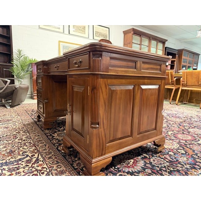 Brown English Desk in Red Leather For Sale - Image 8 of 18