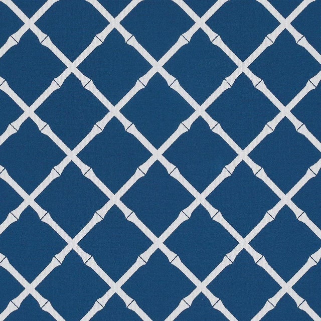 Schumacher Bamboo Trellis Indoor/Outdoor Fabric in Navy For Sale