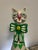 Whimsical vintage seated cat sculpture attributed to Jeanne Valentine, handcrafted from papier-mâché and finished in...