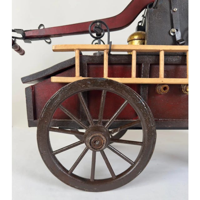 American Antique Iron & Wood Fire Engine Large Model or Sculpture For Sale - Image 3 of 12