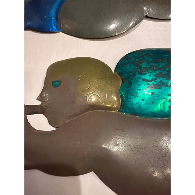 Vintage Painted Tin Trumpeting Angels in Mexican Folk Art Style — Pair For Sale In San Diego - Image 6 of 10