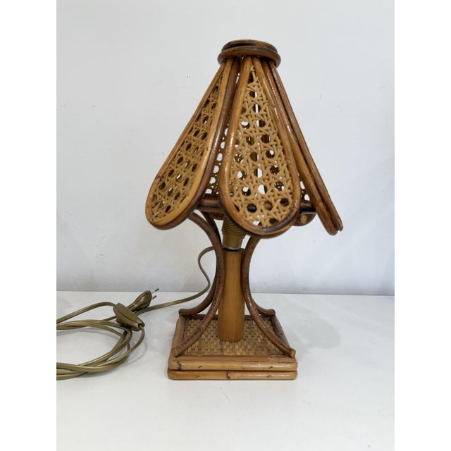 1960s Rattan and Bamboo Bedside Lamps, 1960s, Set of 2 For Sale - Image 5 of 9