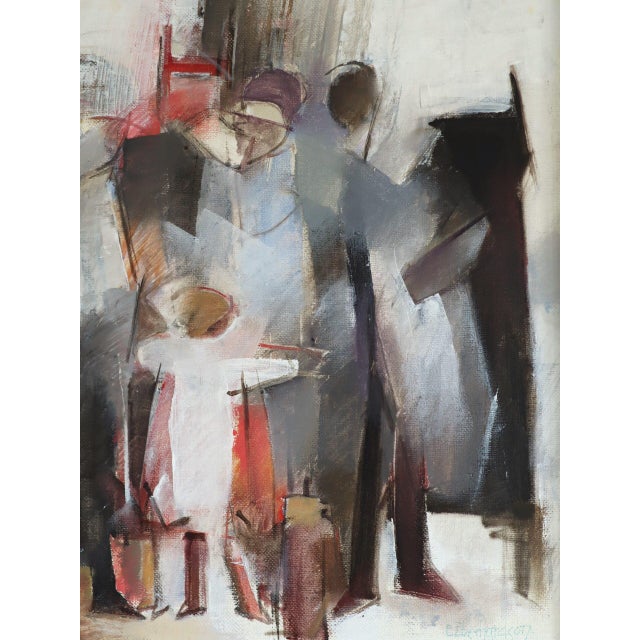 Mid-Century Modern 'The Waiting Place' Vintage Swedish Original Abstract Figurative Oil Painting, Framed For Sale - Image 11 of 12