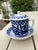 1990s Vintage William Sonoma Blue and White Chinoiserie Lidded Mug With Bowl Saucer For Sale - Image 5 of 5
