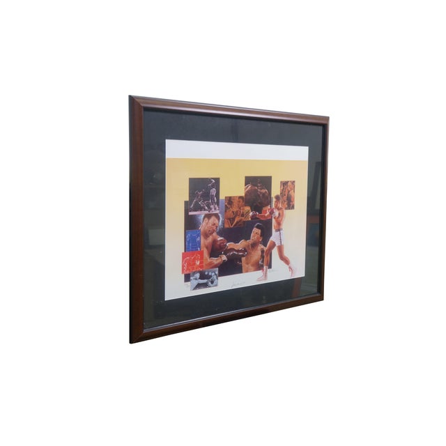 Vintage signed Michael Elins limited edition Muhammad Ali memorabilia print features a collage of illustrated boxing...