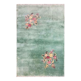 Vintage Art Deco Chinese Rug, Green, 4' X 6' , C-1920, #17392 For Sale