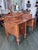 1930s Jacobean Revival Walnut and Figured Maple Vanity With Tall Arched Mirror For Sale - Image 9 of 11