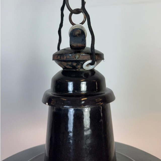 Industrial German Black Enamel Pendant Lamp with Glass Cover, 1930s For Sale - Image 12 of 14