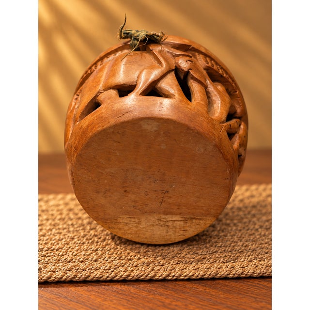 1970s Hand-Carved Openwork Wood Safari Animal Basket Sculpture For Sale - Image 9 of 11