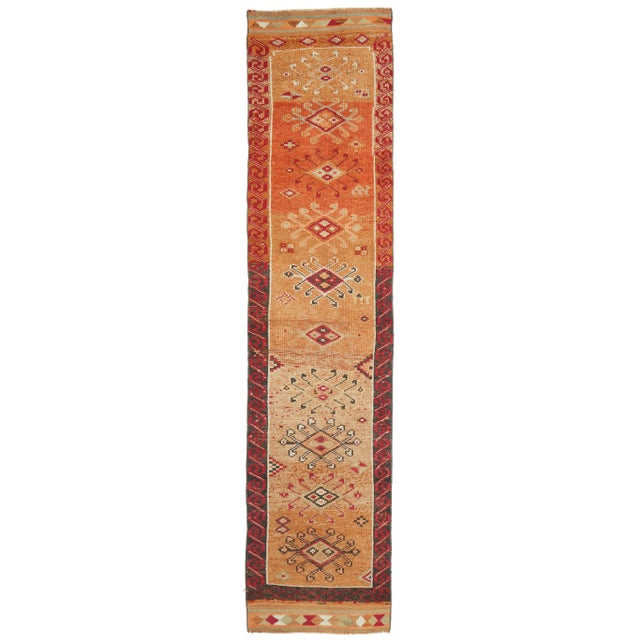 Vintage Turkish Hand-Knotted Wool Cotton Orange Runner Rug For Sale - Image 9 of 9