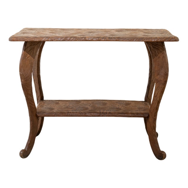 Oak Side Table with Carved Sunflowers, France, 1950s For Sale