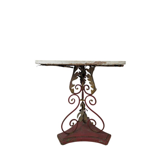 French Garden Table with Painted Top and Iron and Wood Base, 1900s For Sale - Image 3 of 7