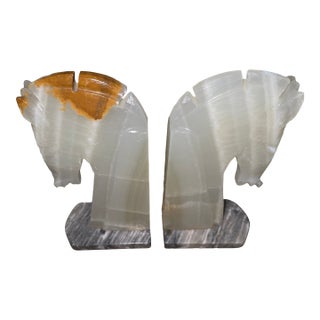 Vintage Onyx Horse Head Bookends For Sale