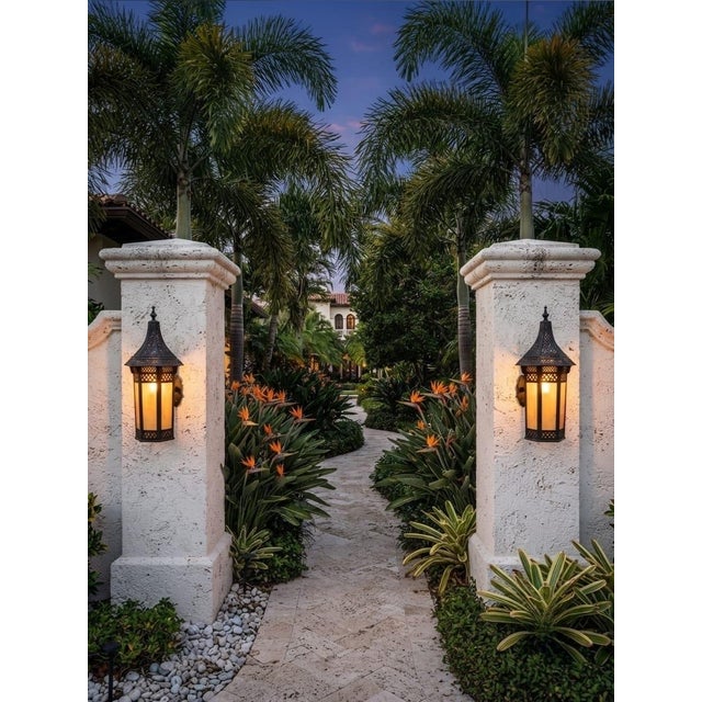 Vintage Moroccan-Style Wrought Metal and Glass Wall Lanterns - a Pair For Sale - Image 10 of 12