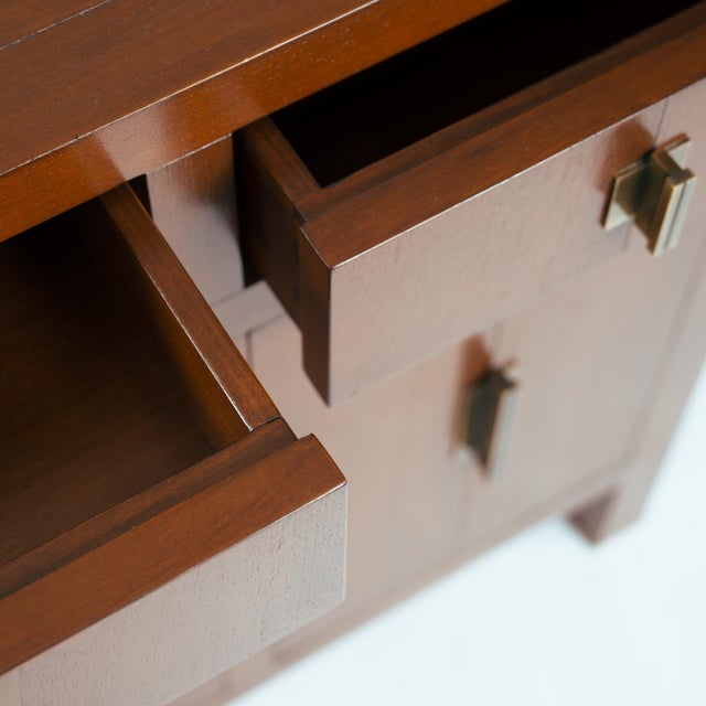 1980s Transitional Cherry Wood Sideboard with Brass Geometric Hardware, 1980s For Sale - Image 5 of 18