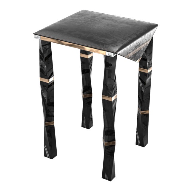"Puledri" Bar Stool With Stainless Steel, Bronze and Tailor Made Leather For Sale