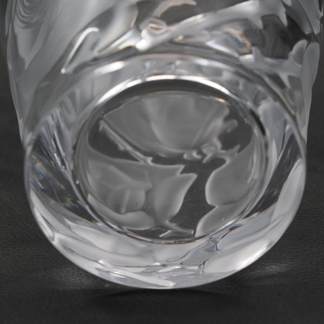 Transparent Vintage 1950s Lalique Ispahan Clear & Frosted Crystal Vase With Roses in Relief For Sale - Image 8 of 8