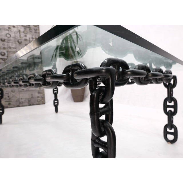 Mid-Century Modern 1970s Oversize Fused Marine Chain Base Rectangle Coffee Table with Thick Glass Top For Sale - Image 3 of 13