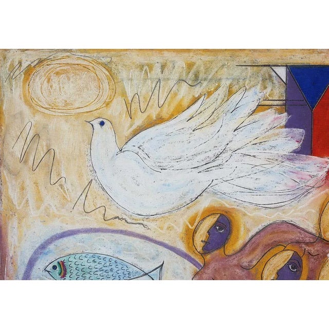 Light Yellow "Feeding the Multitude" Contemporary Abstract Figurative Symbolist Drawing, Framed For Sale - Image 8 of 13