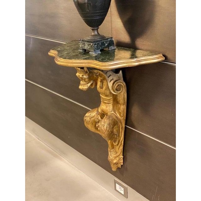 Wood 18th Century Gilt Console Tables with Painted Marble Top, Tuscan, Italy, 1730, Set of 2 For Sale - Image 7 of 13
