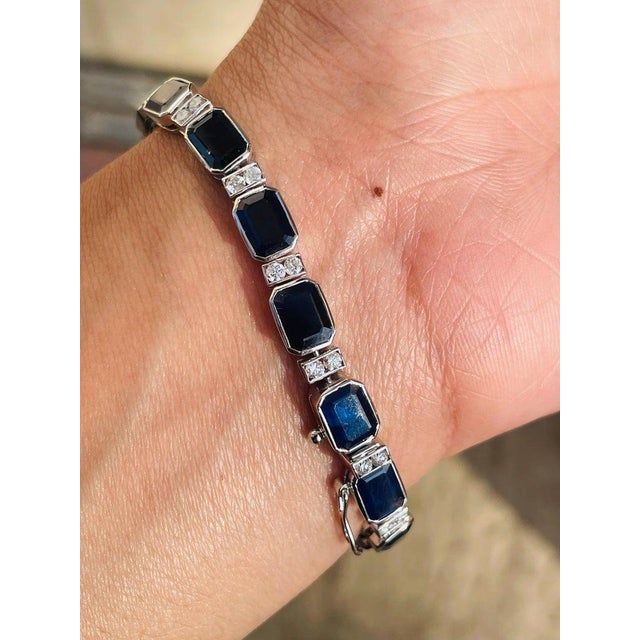 Boho Chic 17.85 Ct Blue Sapphire Bracelet in 18 Karat White Gold With Prong Set Diamonds For Sale - Image 3 of 10