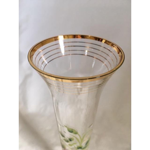 Traditional Floral Motif Glass Bud Vases - a Pair For Sale - Image 3 of 5