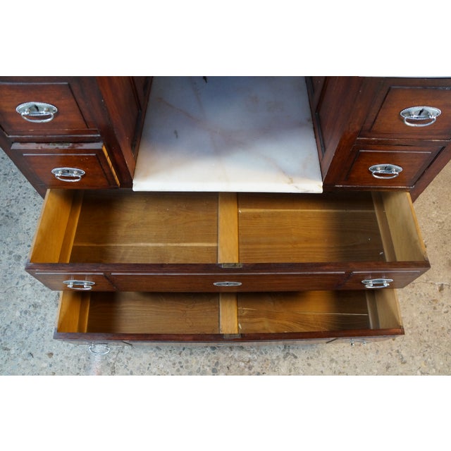 Brown Antique Edwardian Mahogany Marble Top Drop Center Dressing Table Vanity 46" For Sale - Image 8 of 17