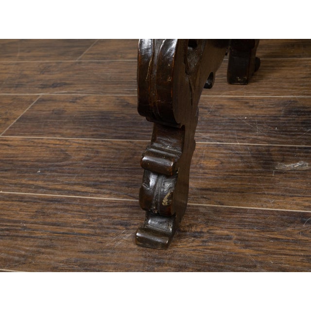 Baroque Italian 18th Century Baroque Walnut Fratino Console Table with Carved Foliage For Sale - Image 3 of 12