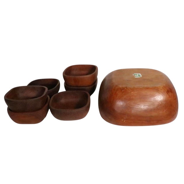 Mid 20th Century Seven Piece Mid Century Teak Salads Set Made in Thailand by Good Wood C. 1950/70s For Sale - Image 5 of 14