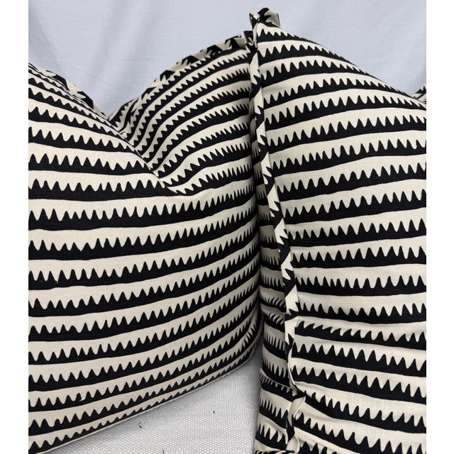 Transitional Schumacher "Corfu Hand Printed Stripe" in Black 22" Pillows-a Pair For Sale - Image 3 of 3