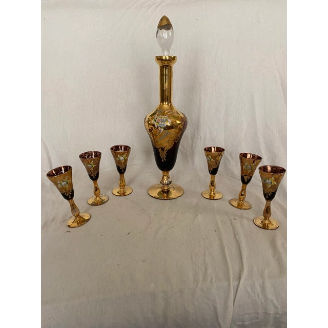 Vintage Mid-Century Bohemian Glass Cordial Set- 7 Pieces For Sale - Image 11 of 11