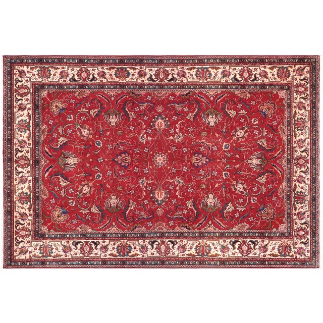 Shabby Chic Persian Tabriz Red/Beige Wool Rug - 8'10'' X 11'10'' For Sale - Image 9 of 10
