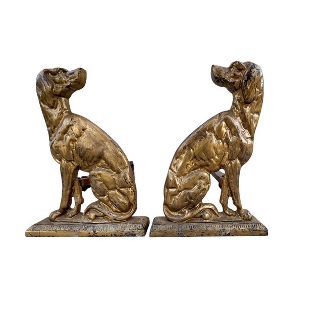 Brass and Iron Dogs Fireplace Andirons, 1930s, Set of 2 For Sale - Image 11 of 11