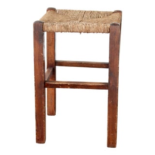 Vintage Rustic Stool in Wood and Straw, 1960s For Sale