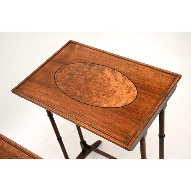 Wood Antique Edwardian Walnut Nesting Tables, 1900, Set of 3 For Sale - Image 7 of 10