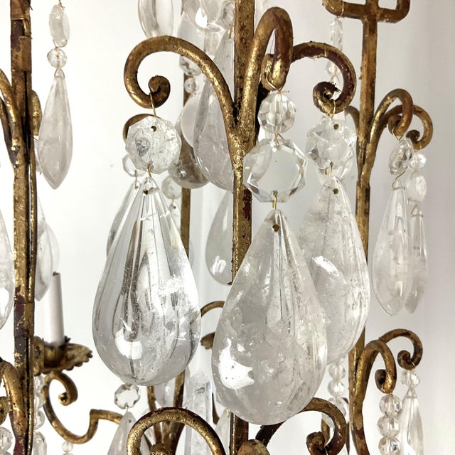 Vintage Greek Key Gold Leaf Metal Frame With All Natural Rock Crystals For Sale - Image 17 of 18