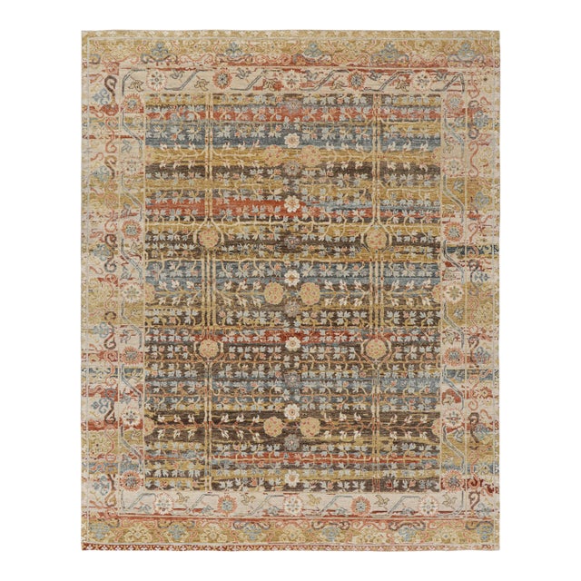 Rug & Kilim’s Modern Block Print Rug with Colorful Geometric Floral Patterns - 9x12 For Sale