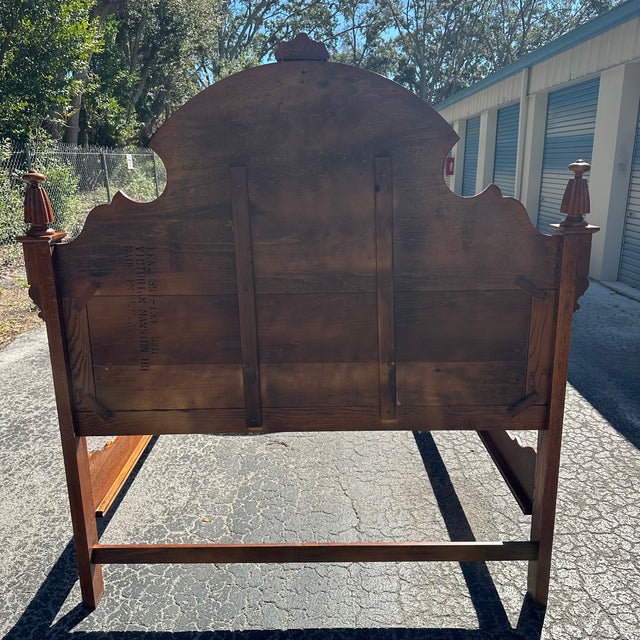 1990s Lexington Carved Victorian Mansion Oak Bed - Queen Size For Sale - Image 10 of 16