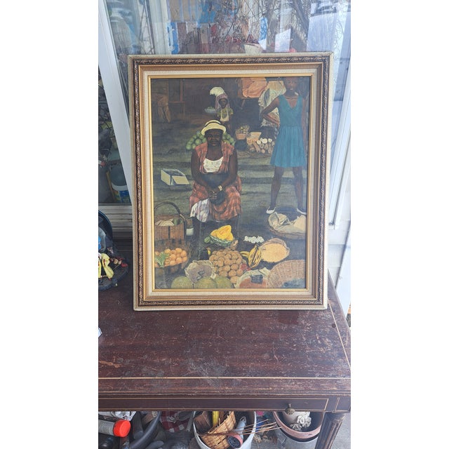 Camel 1967 Original Oilpainting African Women Selling in market.by Marion Campbell,Nesheim, Framed For Sale - Image 8 of 12