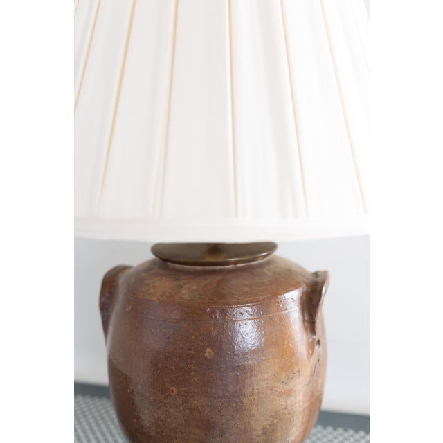 Vintage Stone Jar Table Lamp With New Shade For Sale - Image 4 of 7